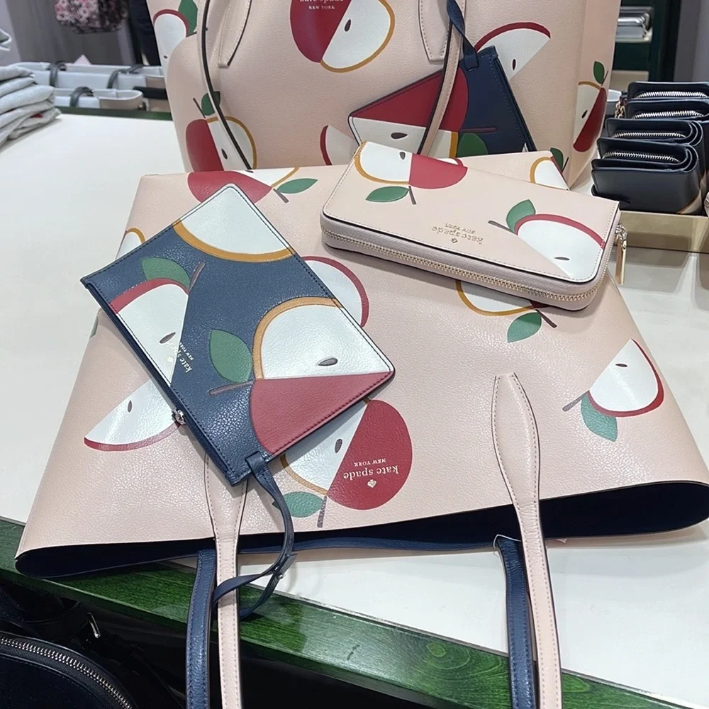 Kate Spade Honeycrisp Large Apple Tote & Honeycrisp Red Apple Continental Wallet - Picture 9 of 16